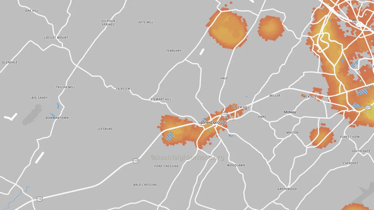 Bike Grade map of Jonesborough, TN