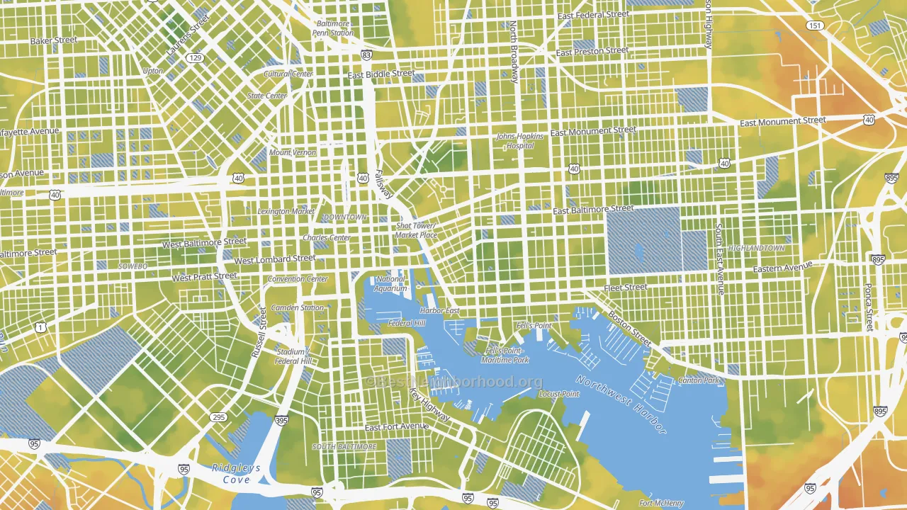 Bike Grade map of Jonestown, Baltimore, MD