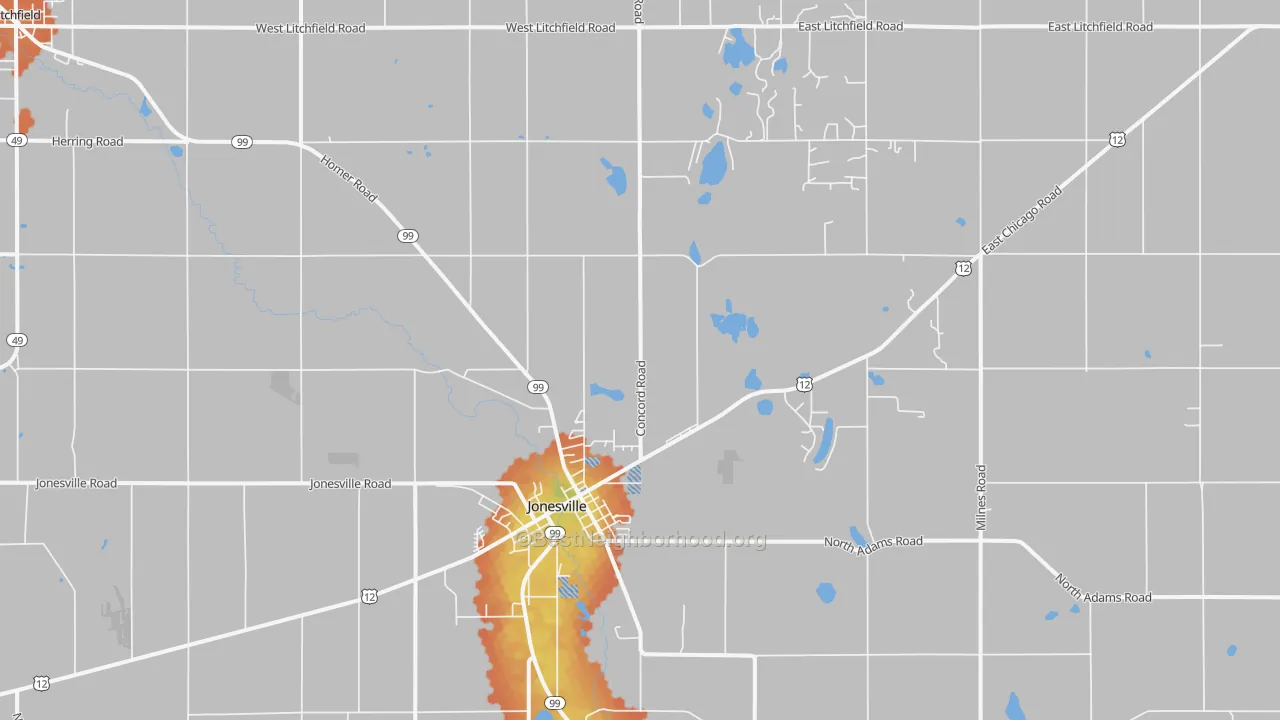 Bike Grade map of Jonesville, MI