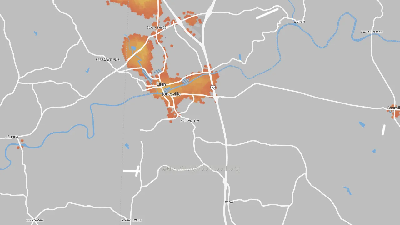 Bike Grade map of Jonesville, NC