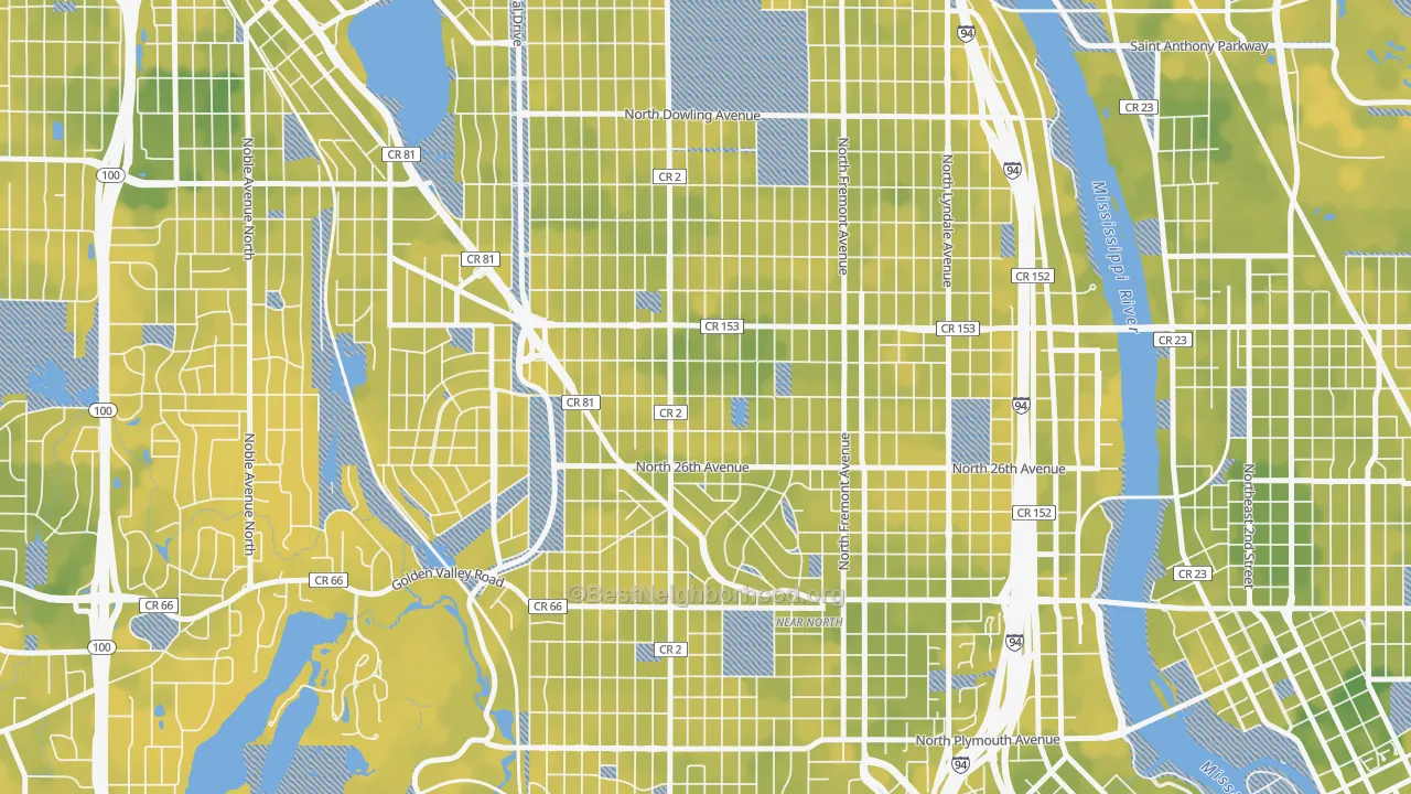 Bike Grade map of Jordan, Minneapolis, MN