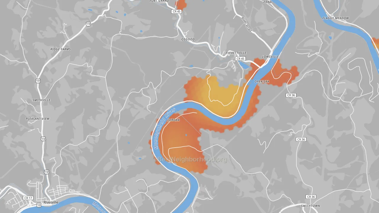 Bike Grade map of Jordan, WV