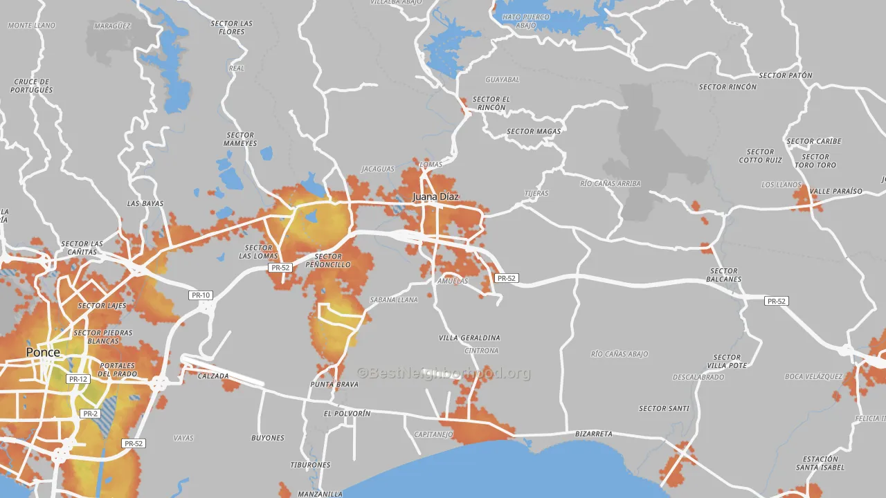Bike Grade map of Juana Diaz Municipio, PR