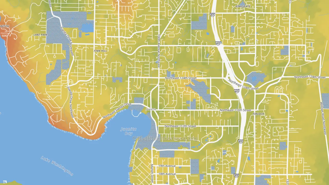 Bike Grade map of Juanita, Kirkland, WA