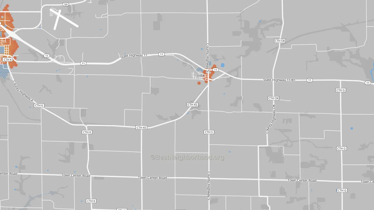Bike Grade map of Juda, WI