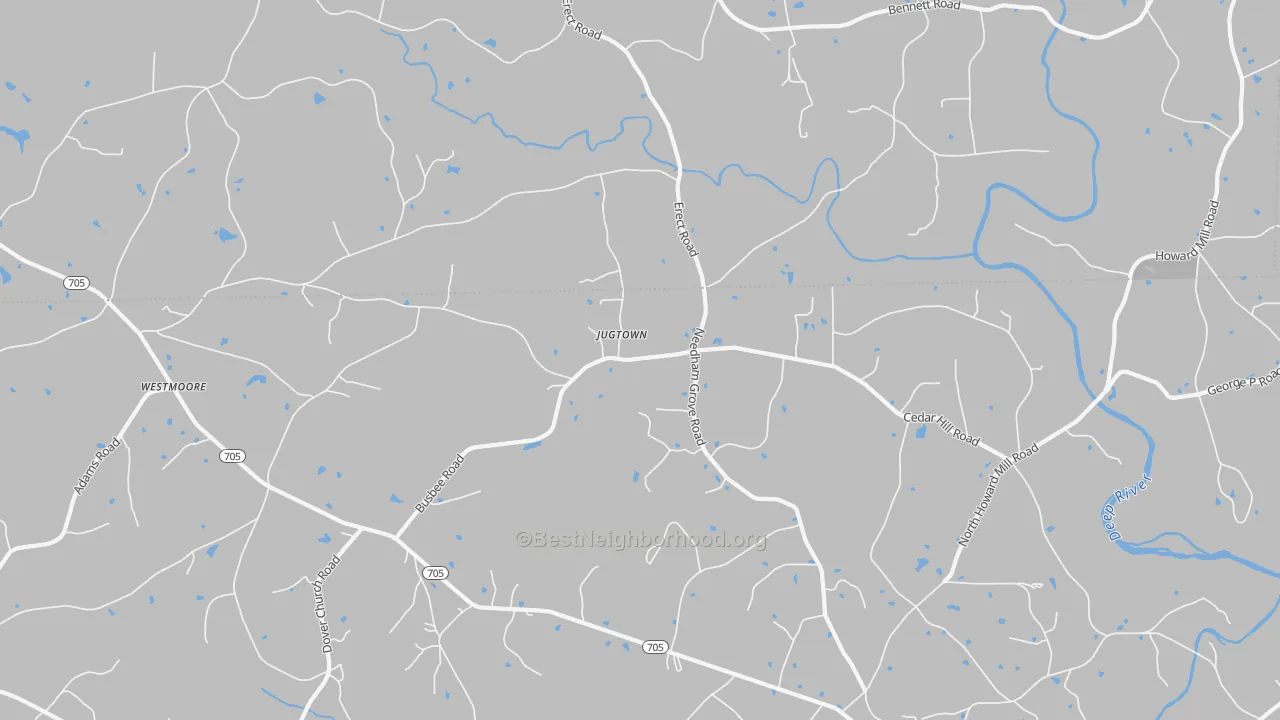 Bike Grade map of Jugtown, NC