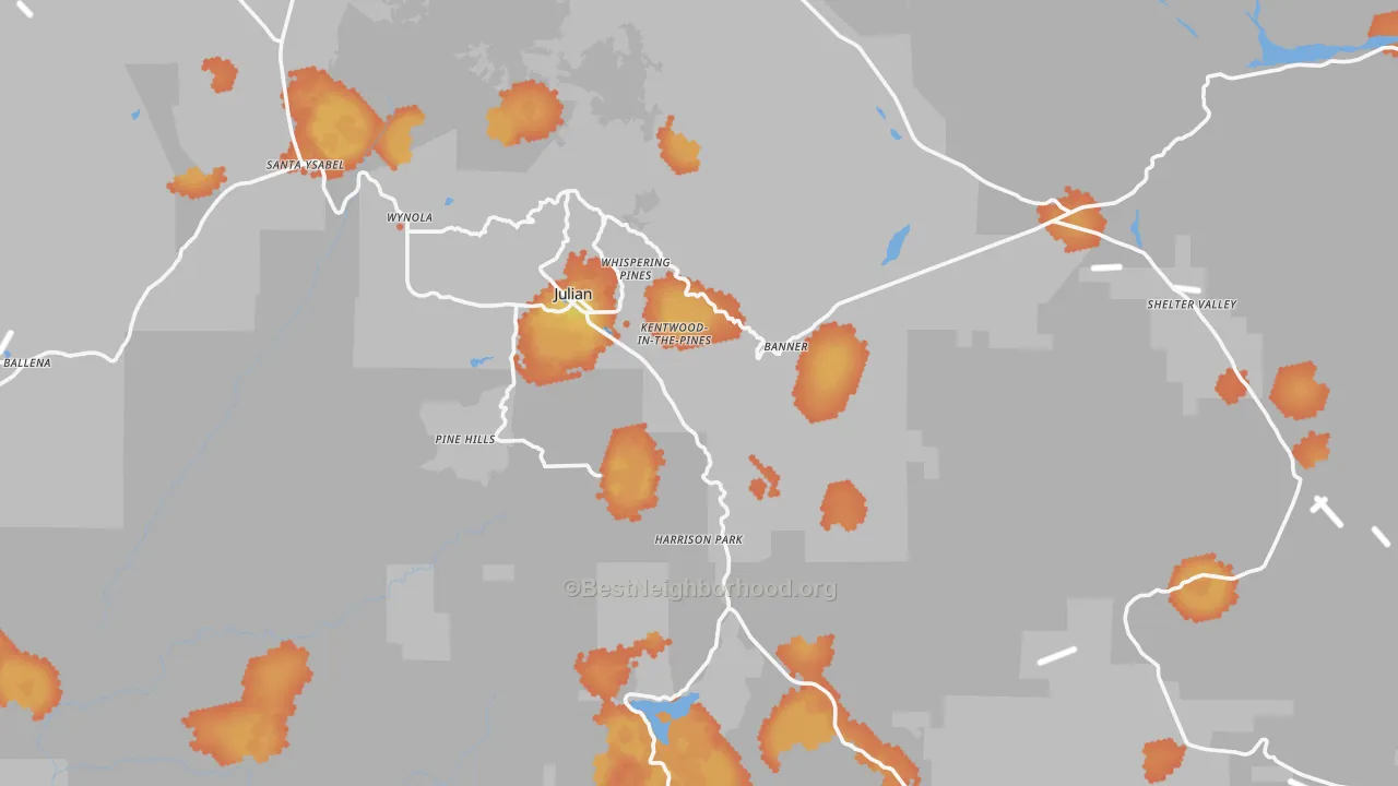 Bike Grade map of Julian, CA