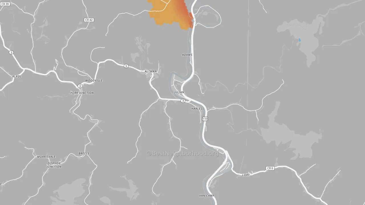Bike Grade map of Julian, WV