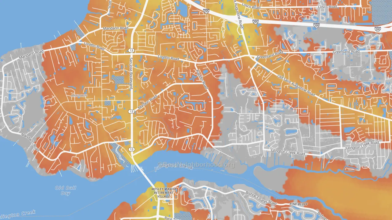 Bike Grade map of Julington Creek, Jacksonville, FL