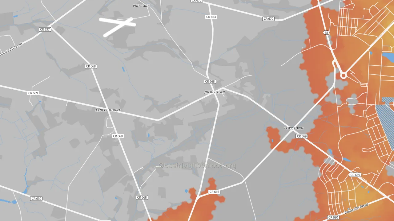 Bike Grade map of Juliustown, NJ