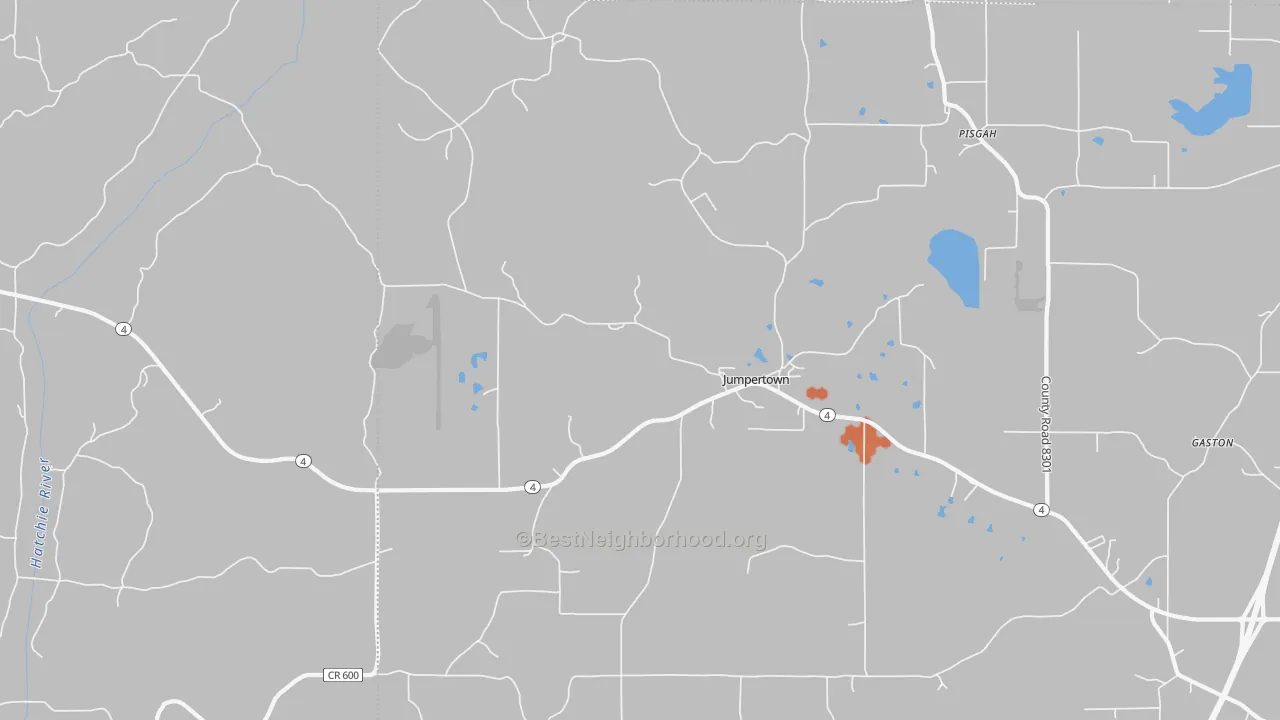 Bike Grade map of Jumpertown, MS