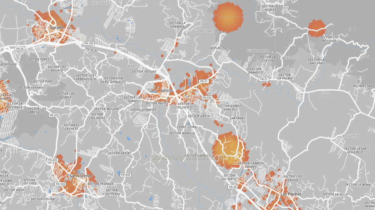 Bike Grade map of Juncos, PR