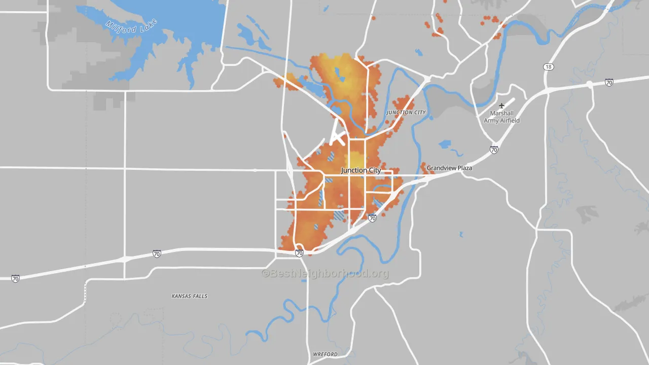 Bike Grade map of Junction City, KS