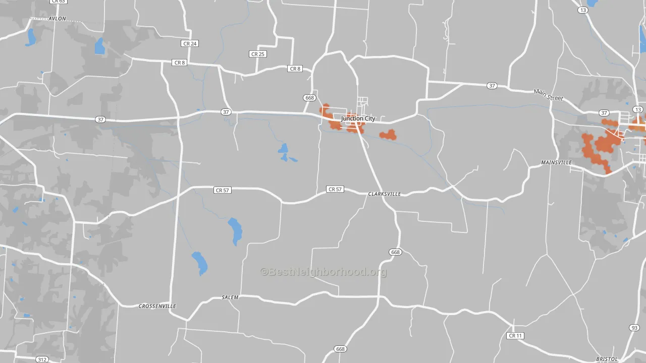 Bike Grade map of Junction City, OH
