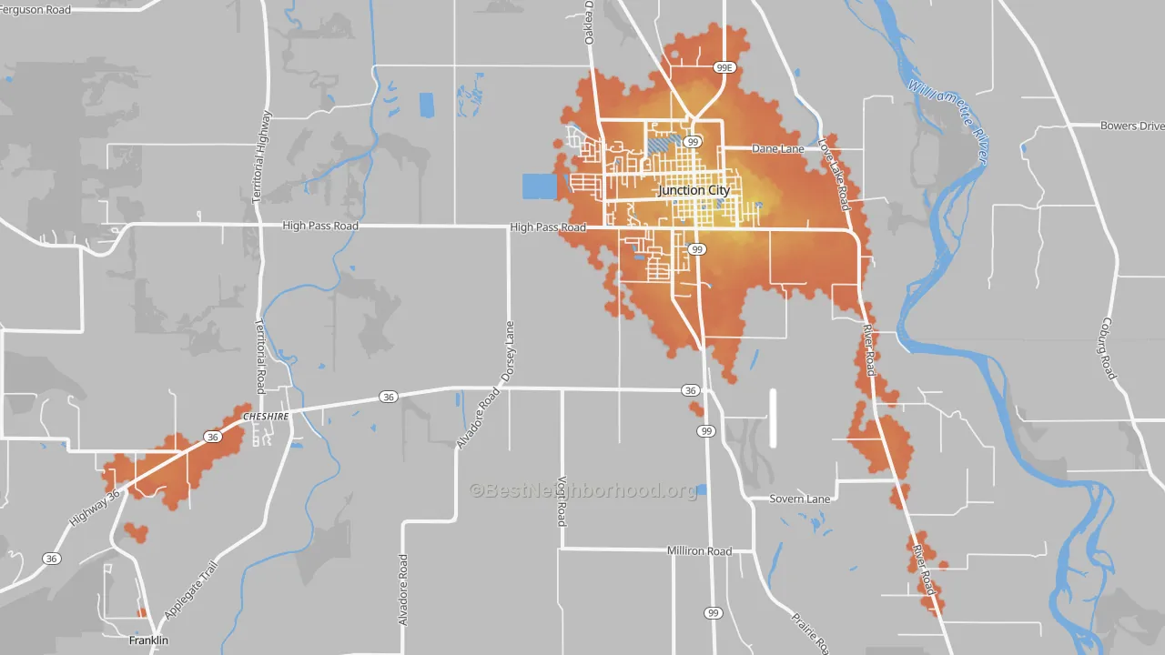 Bike Grade map of Junction City, OR