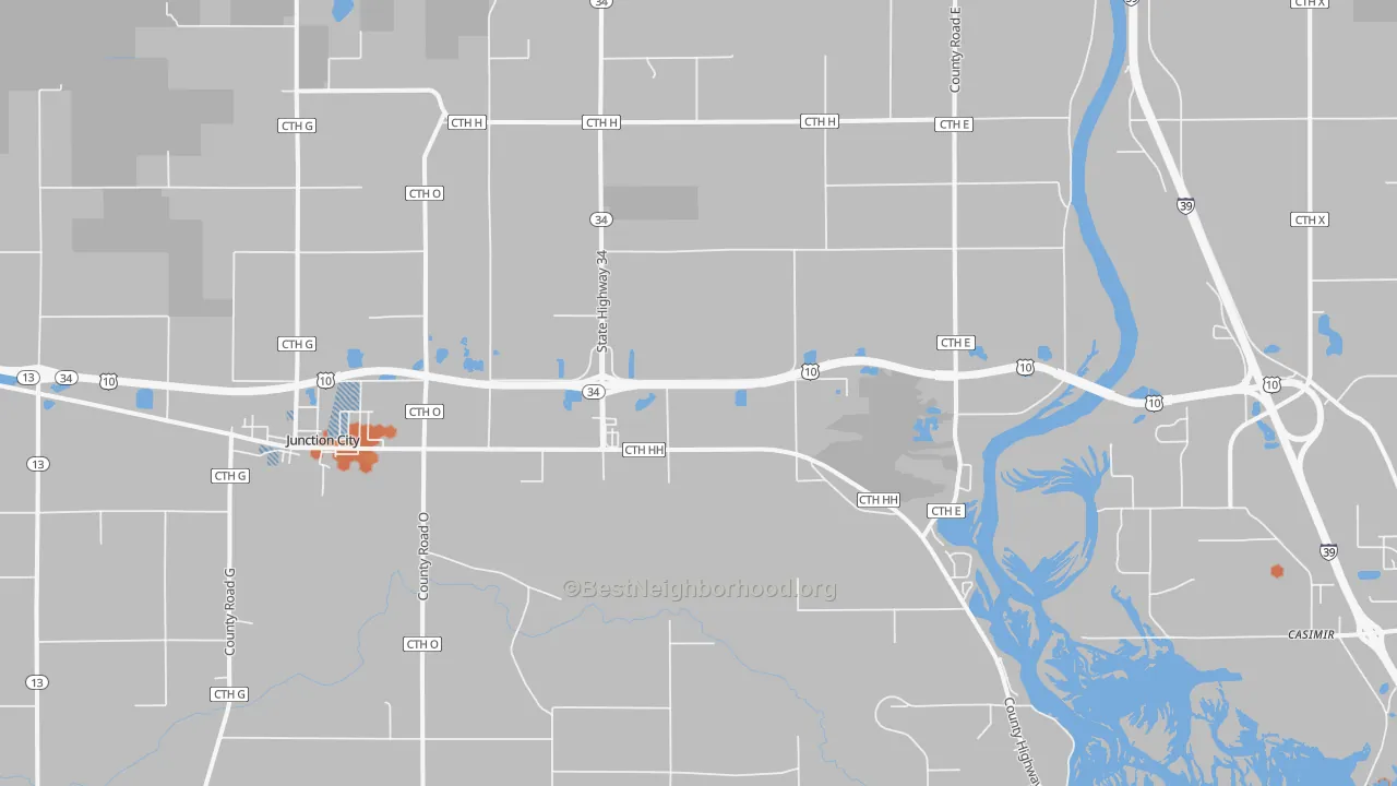 Bike Grade map of Junction City, WI