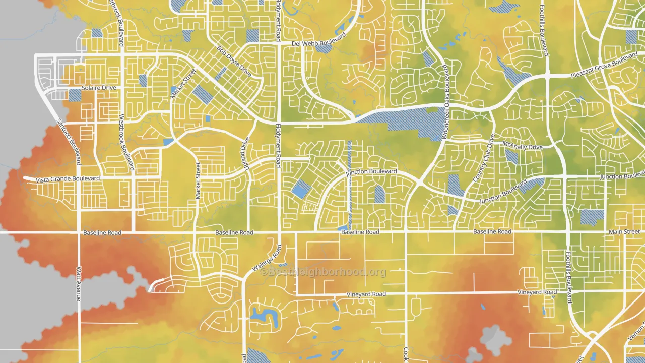 Bike Grade map of Junction West, Roseville, CA