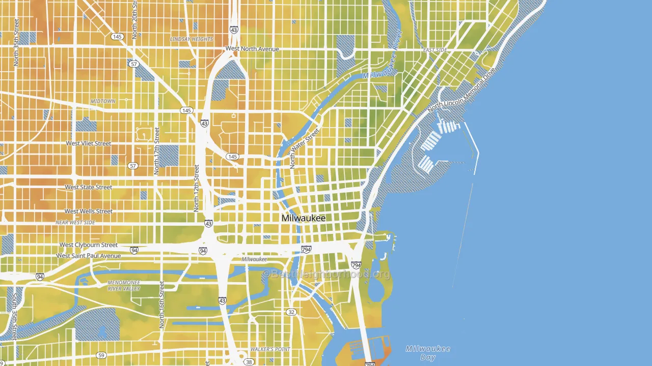 Bike Grade map of Juneau Town, Milwaukee, WI