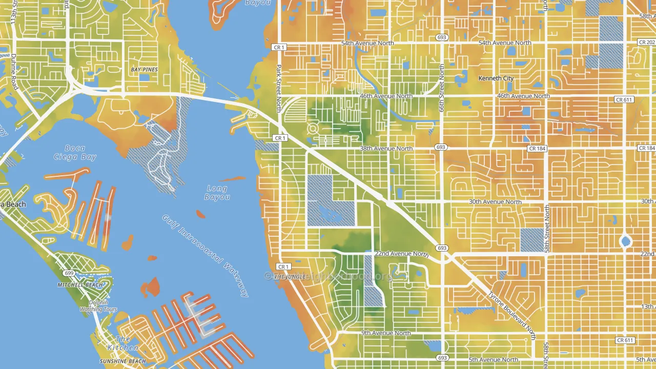 Bike Grade map of Jungle Terrace, St. Petersburg, FL