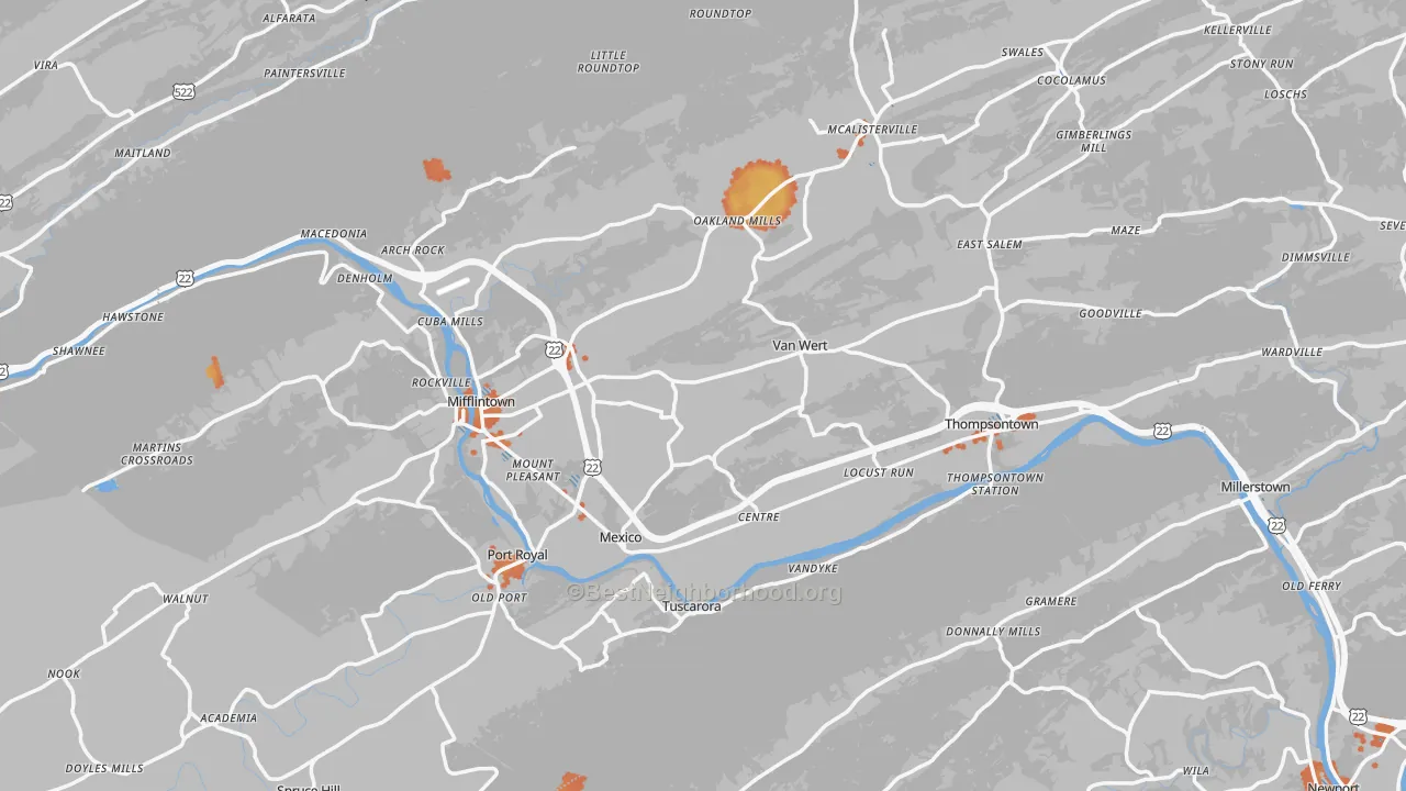 Bike Grade map of Juniata County, PA