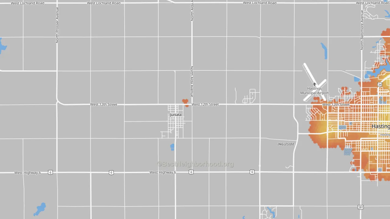 Bike Grade map of Juniata, NE