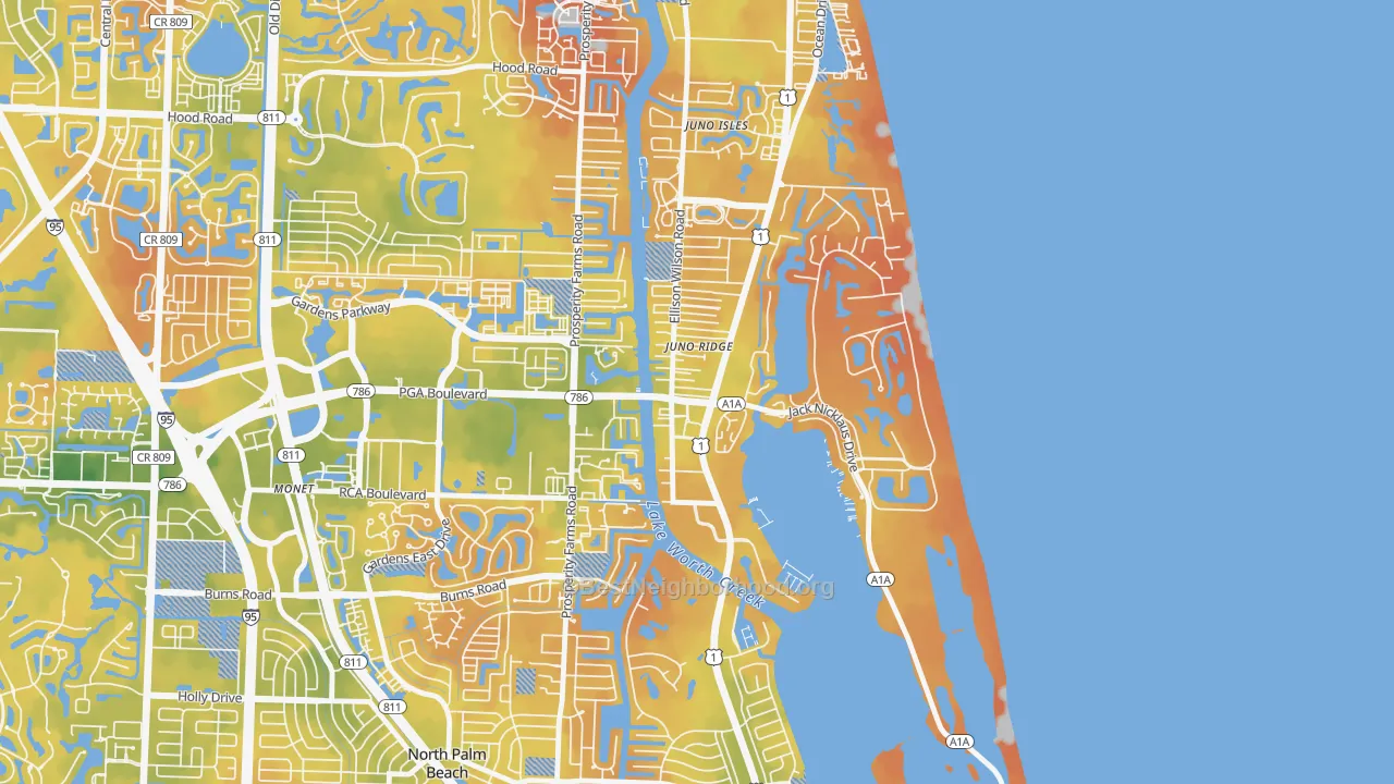Bike Grade map of Juno Ridge, FL