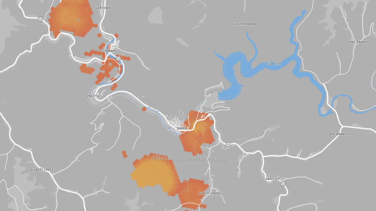 Bike Grade map of Justice, WV