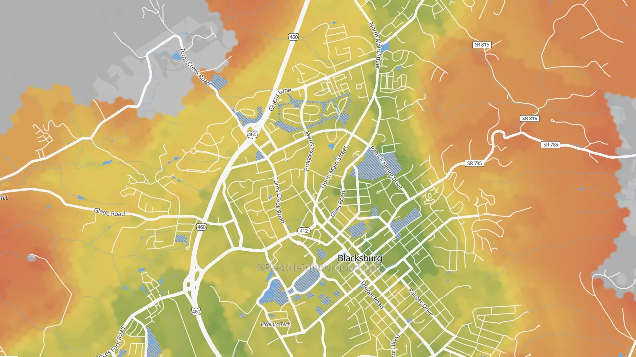 Bike Grade map of Kabrich Crescent, Blacksburg, VA
