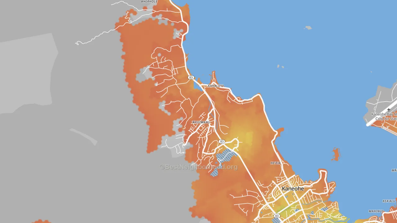 Bike Grade map of Kahaluu, Kaneohe, HI