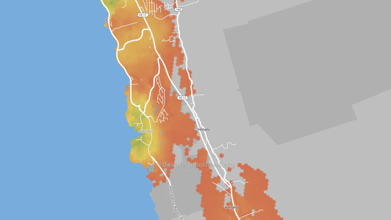 Bike Grade map of Kahaluu-Keauhou, HI