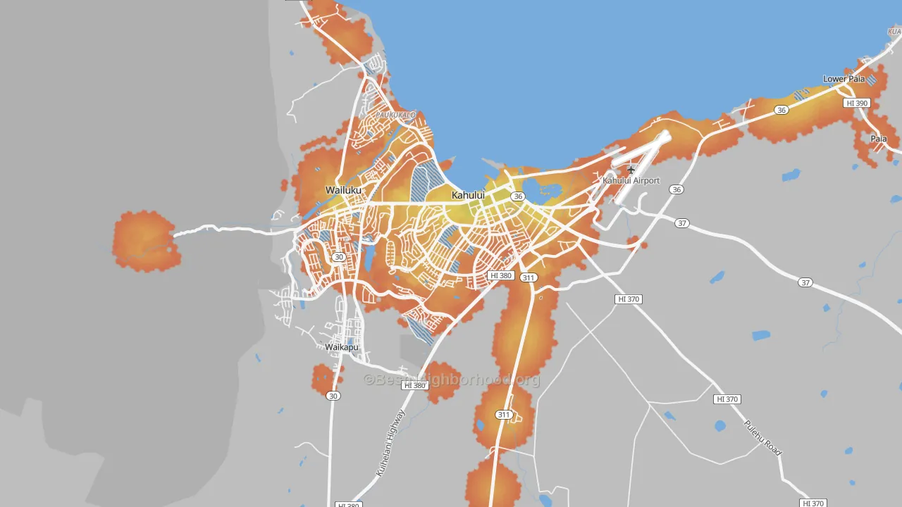 Bike Grade map of Kahului, HI