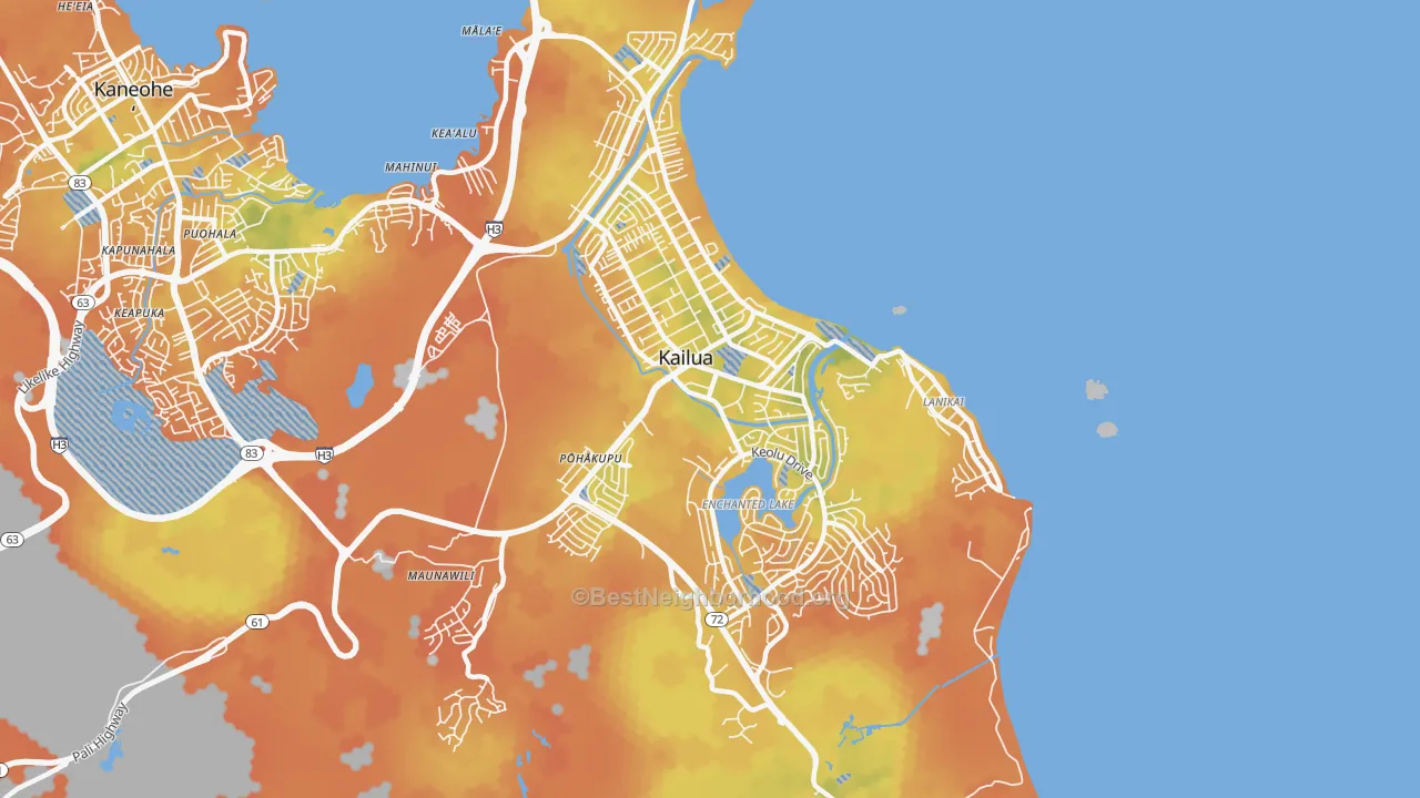 Bike Grade map of Kailua, HI
