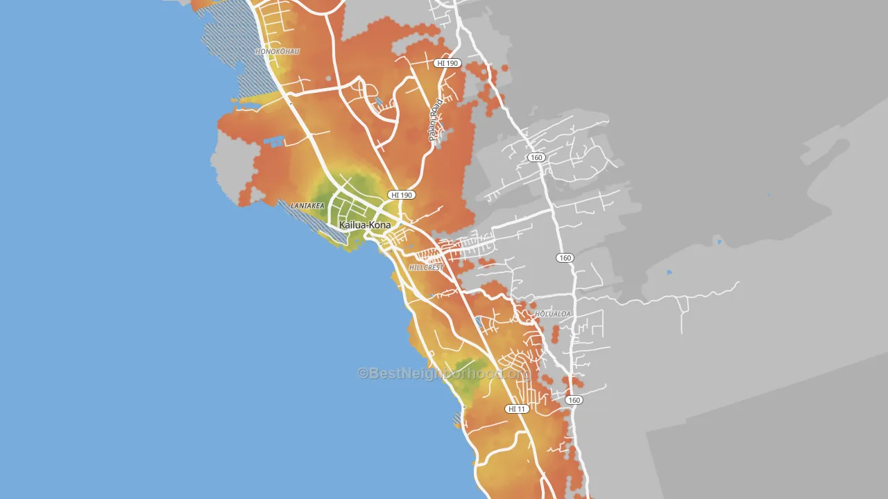 Bike Grade map of Kailua Kona, Kailua-Kona, HI