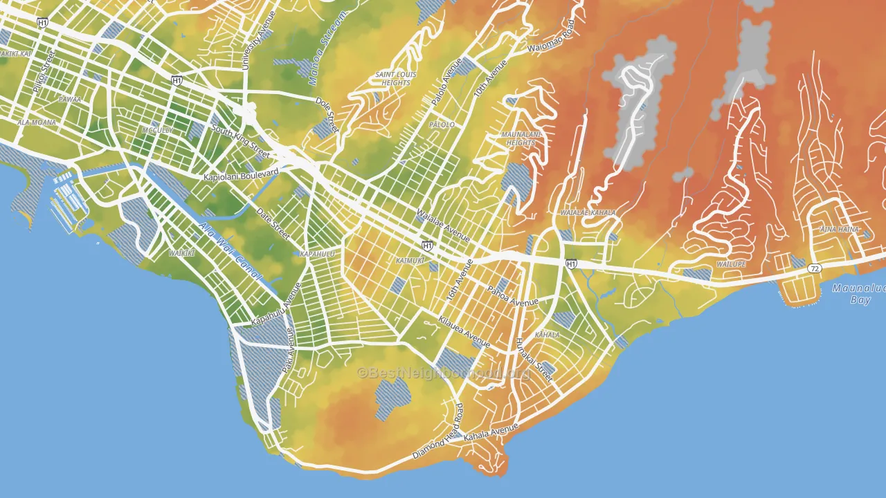 Bike Grade map of Kaimuki, Honolulu, HI