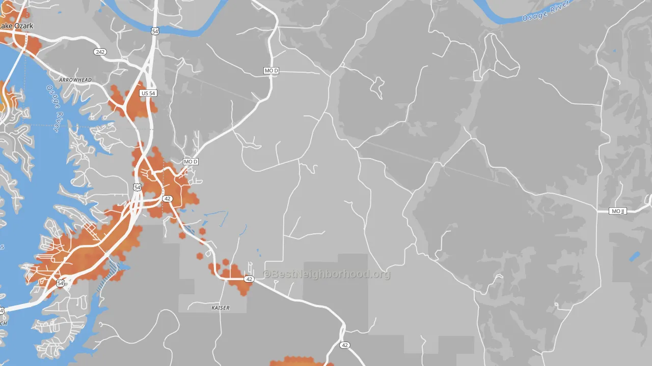 Bike Grade map of Kaiser, MO