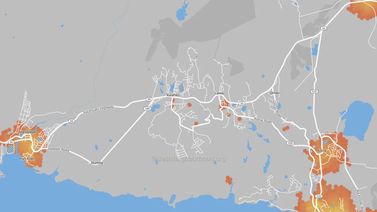 Bike Grade map of Kalaheo, HI