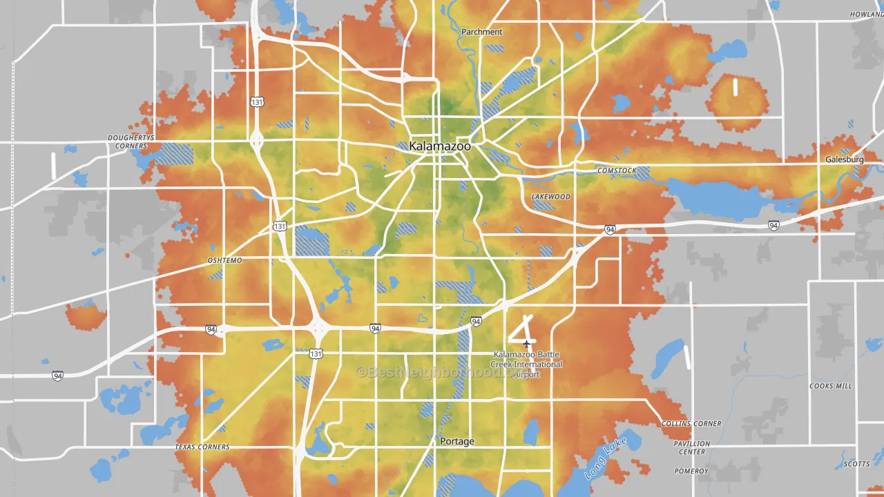 Bike Grade map of Kalamazoo County, MI
