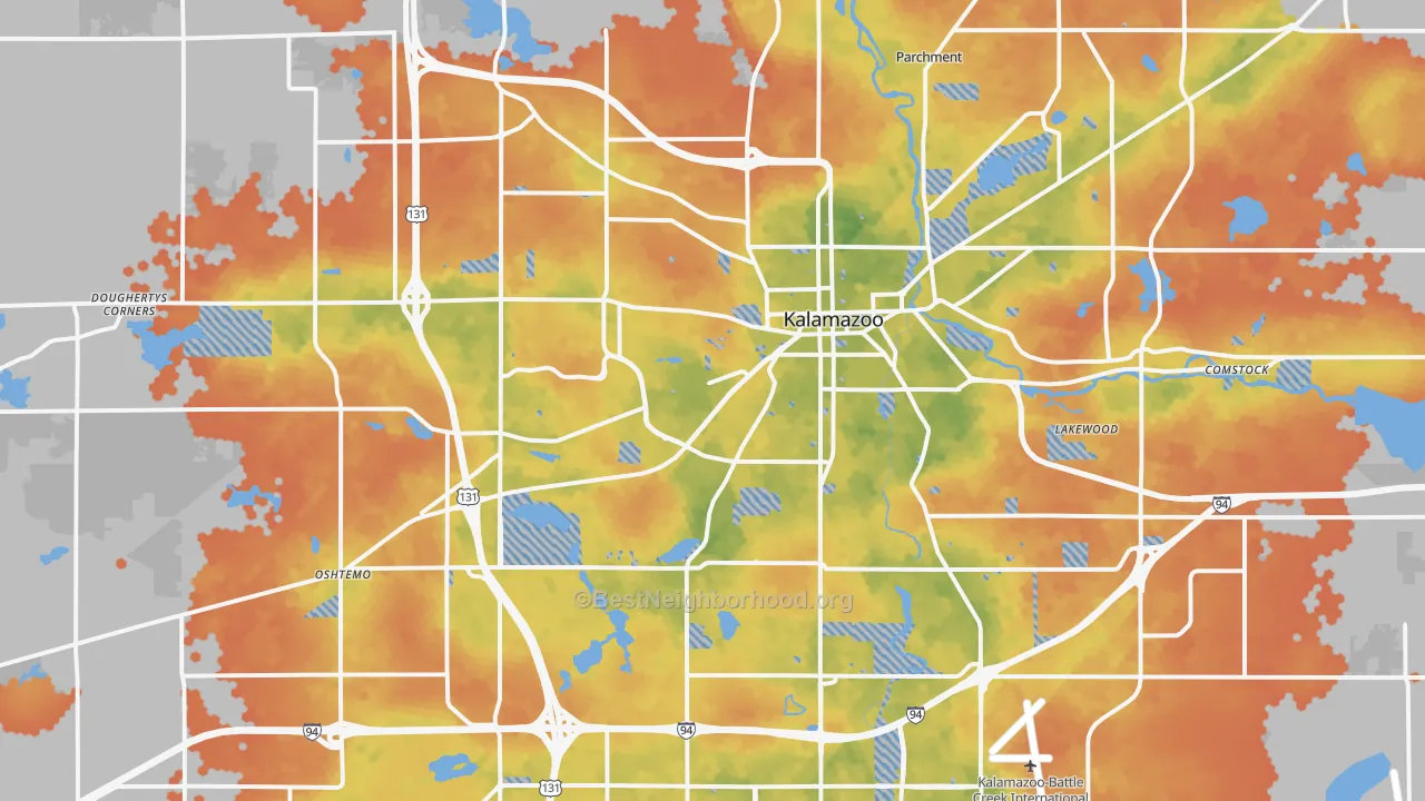 Bike Grade map of Kalamazoo, MI