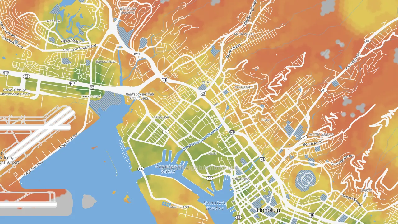 Bike Grade map of Kalihi-Palama, Honolulu, HI