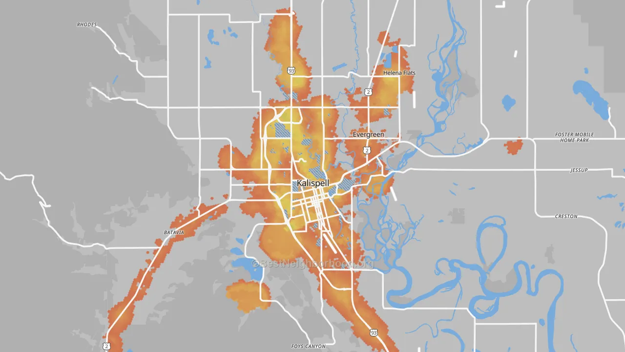 Bike Grade map of Kalispell, MT