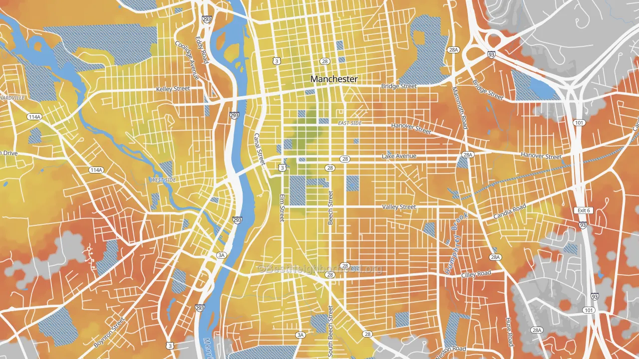 Bike Grade map of Kalivas Union, Manchester, NH