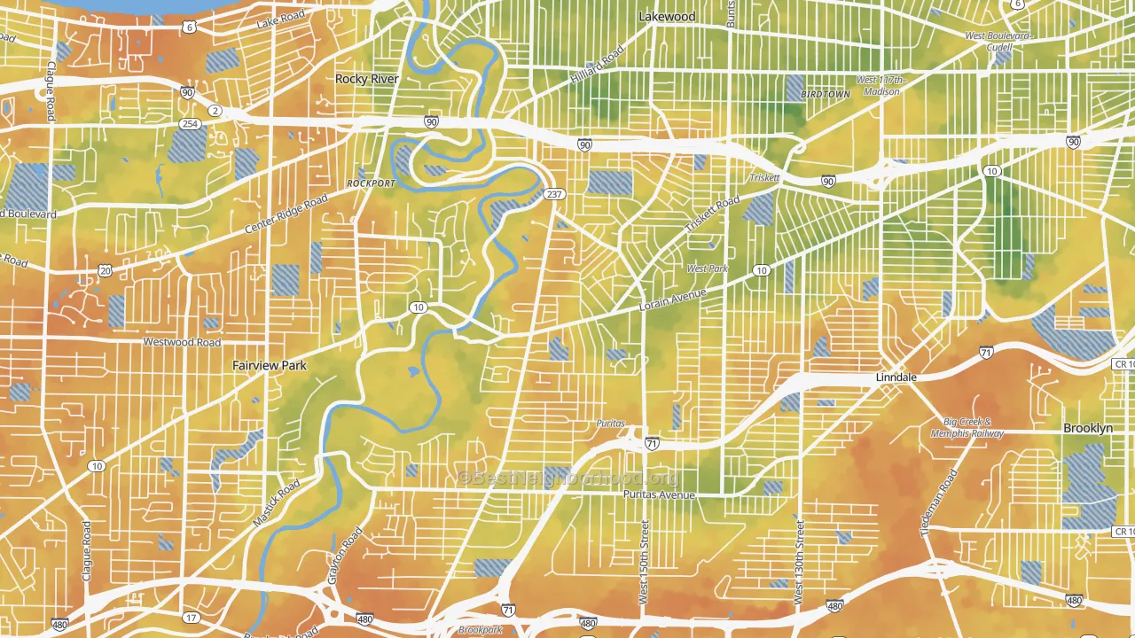 Bike Grade map of Kamms Corner, Cleveland, OH
