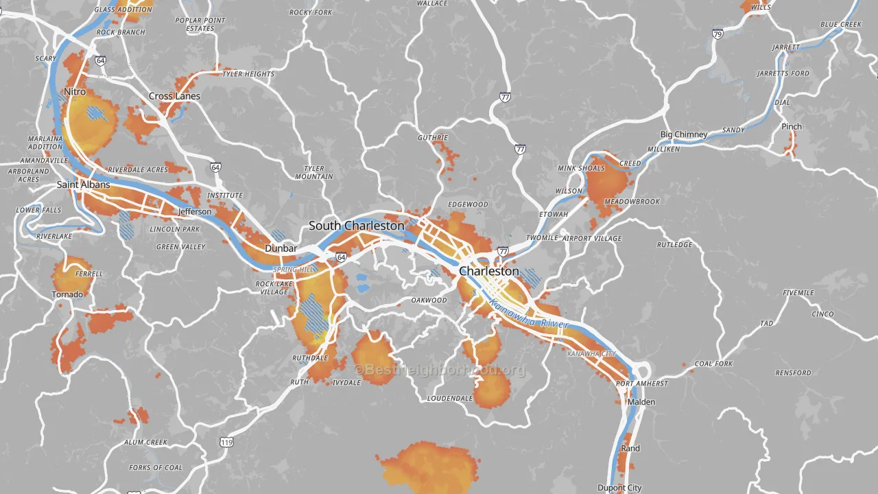 Bike Grade map of Kanawha County, WV