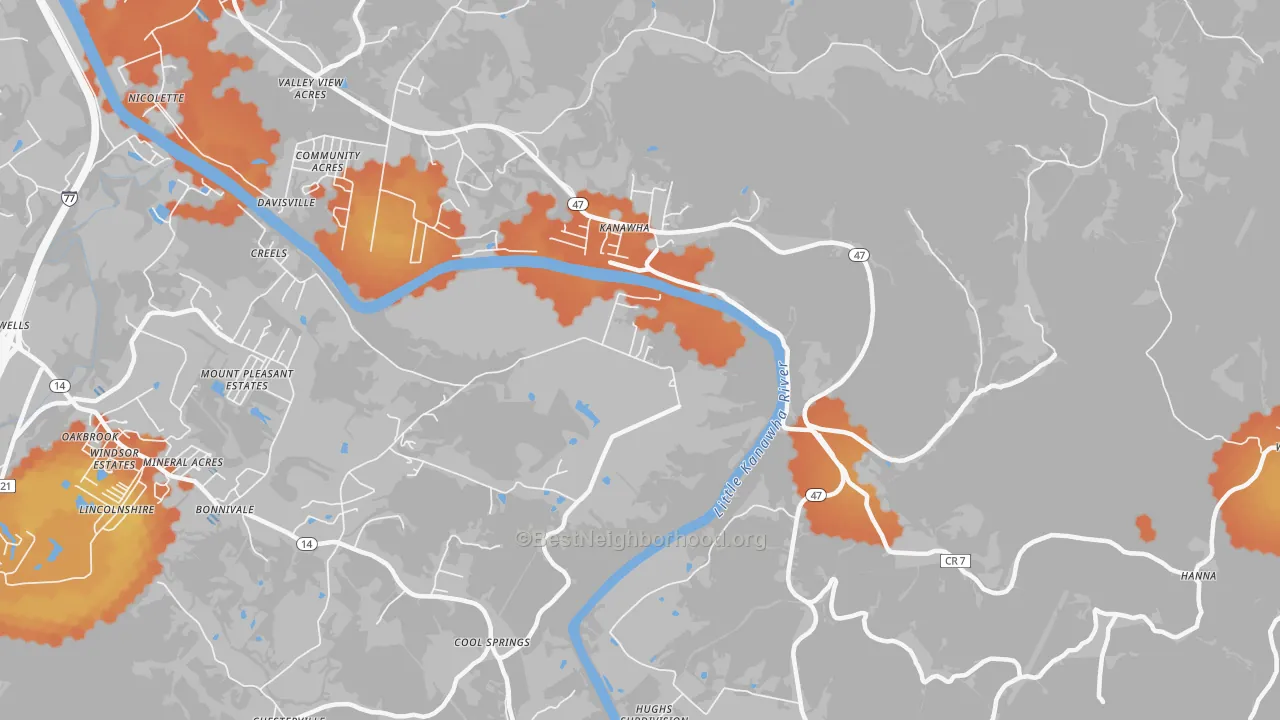 Bike Grade map of Kanawha, WV