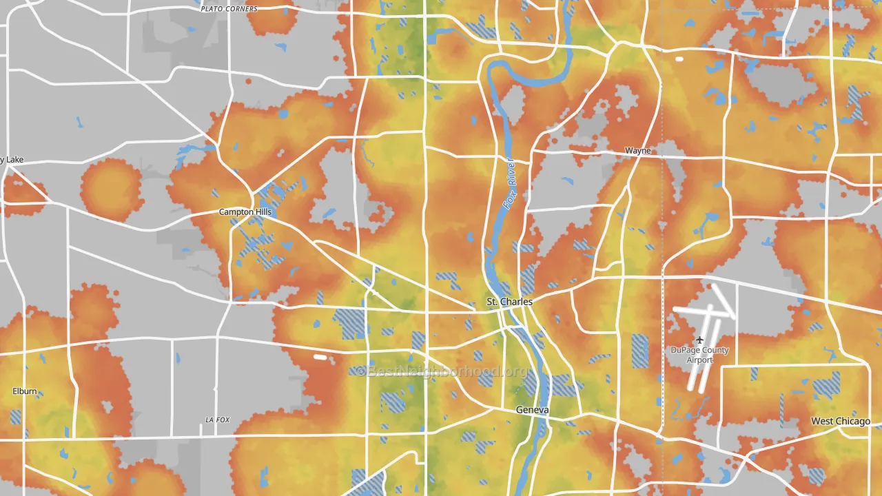 Bike Grade map of Kane County, IL