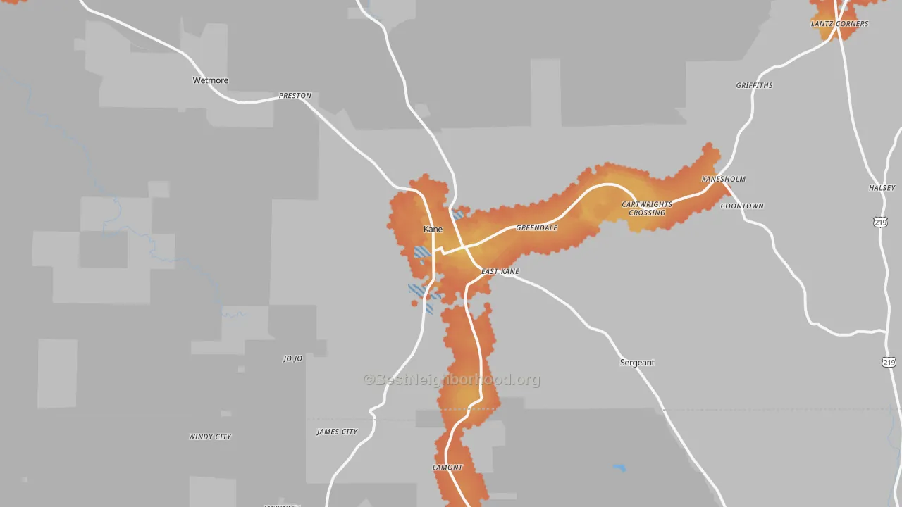 Bike Grade map of Kane, PA