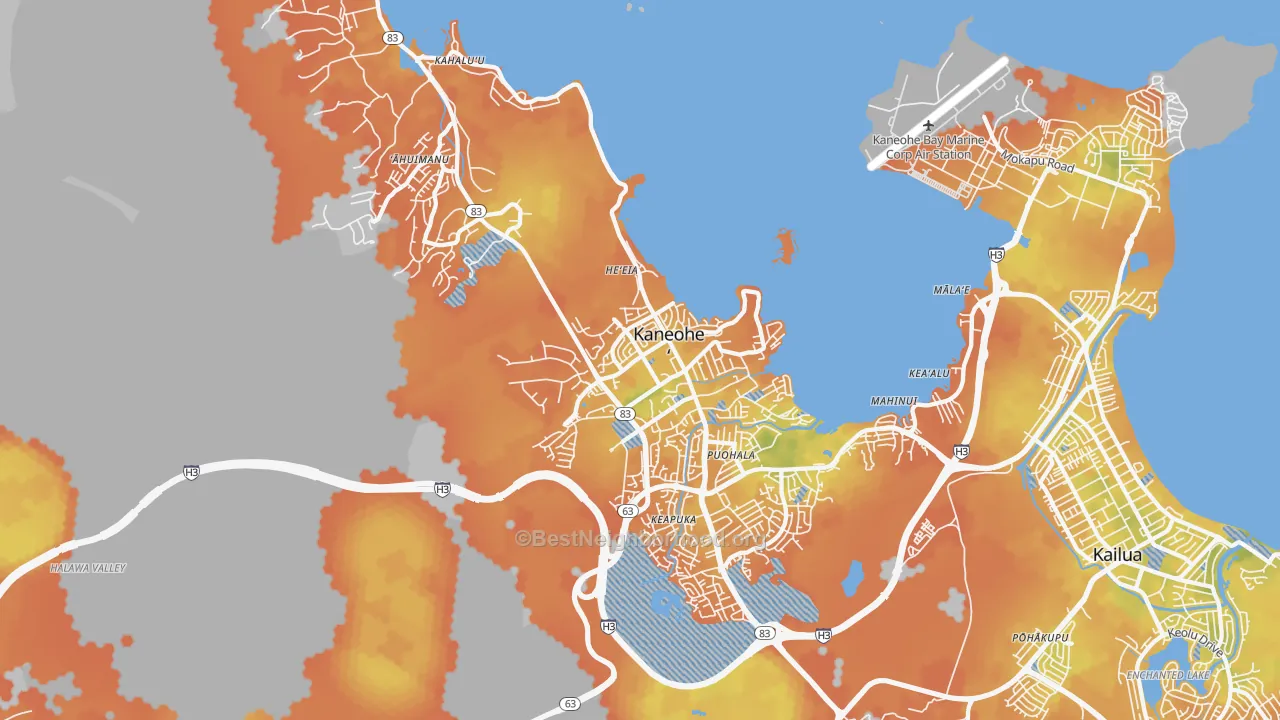 Bike Grade map of Kaneohe, HI