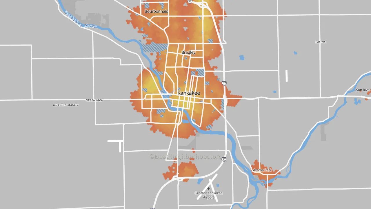 Bike Grade map of Kankakee, IL