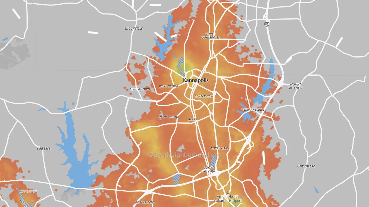 Bike Grade map of Kannapolis, NC