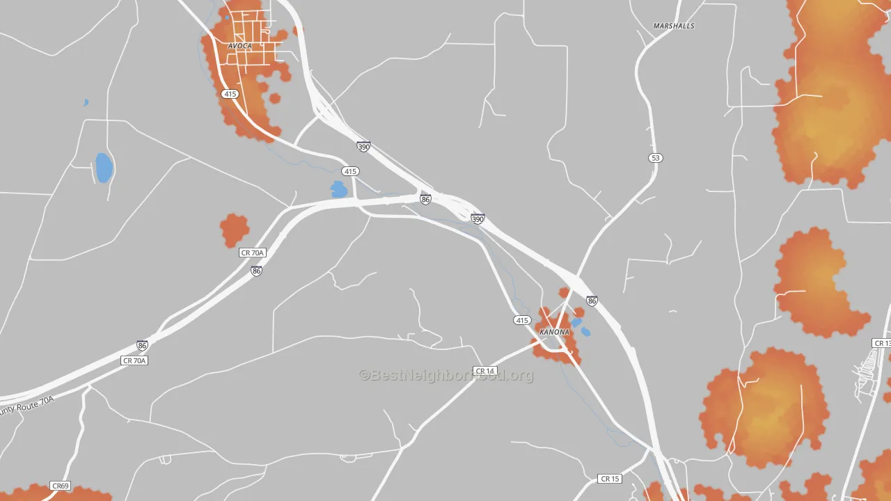 Bike Grade map of Kanona, NY